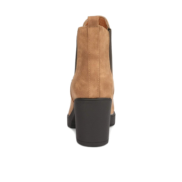Chunky High Heel Chelsea Ankle Boots - CAMEL PU - 3